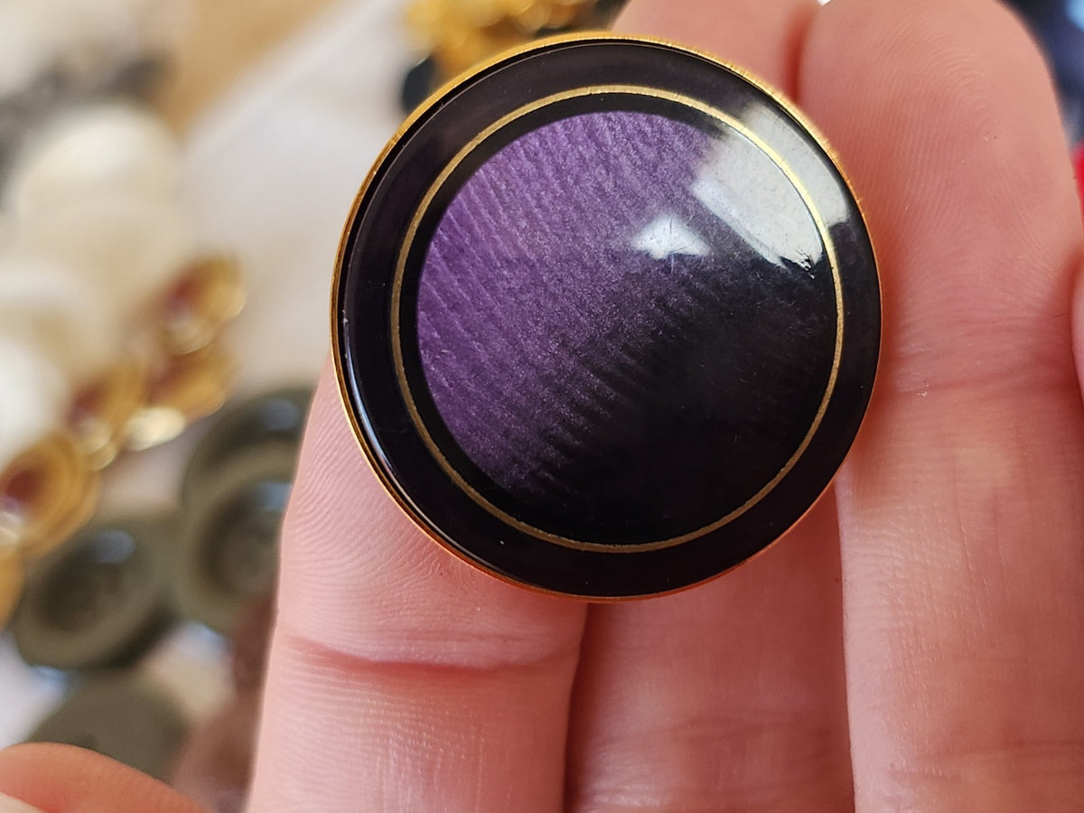 Lot 6 énormes boutons vintage en métal violet 3,1 cm ou 31 mm nacré ref 0043