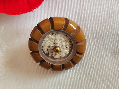 Bouton ancien collection marron dentelle emprisonnée 2,1 cm 21 mm G12k