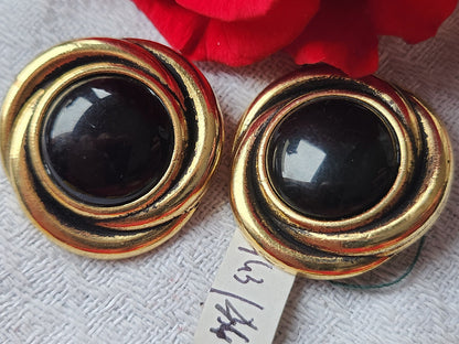 Duo boutons vintage métal coeur noir pied 2,6  cm lourd doré G18F