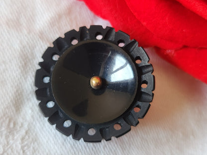 Gros bouton ancien collection bleu ajouré  original pied  3 cm G4J