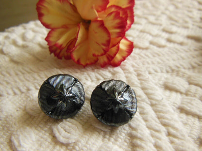 Duo petits boutons vintage en verre gris foncé diamètre 1,3 cm D3B