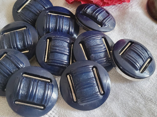 Lot 12 ou 6 gros boutons vintage bleu argenté acrylique pied 1,7 cm ou 2,4 cm