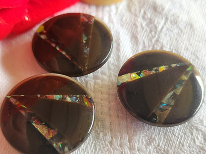 Trio boutons vintage marron inclusion mordoré pied 2,3 cm ref 2801