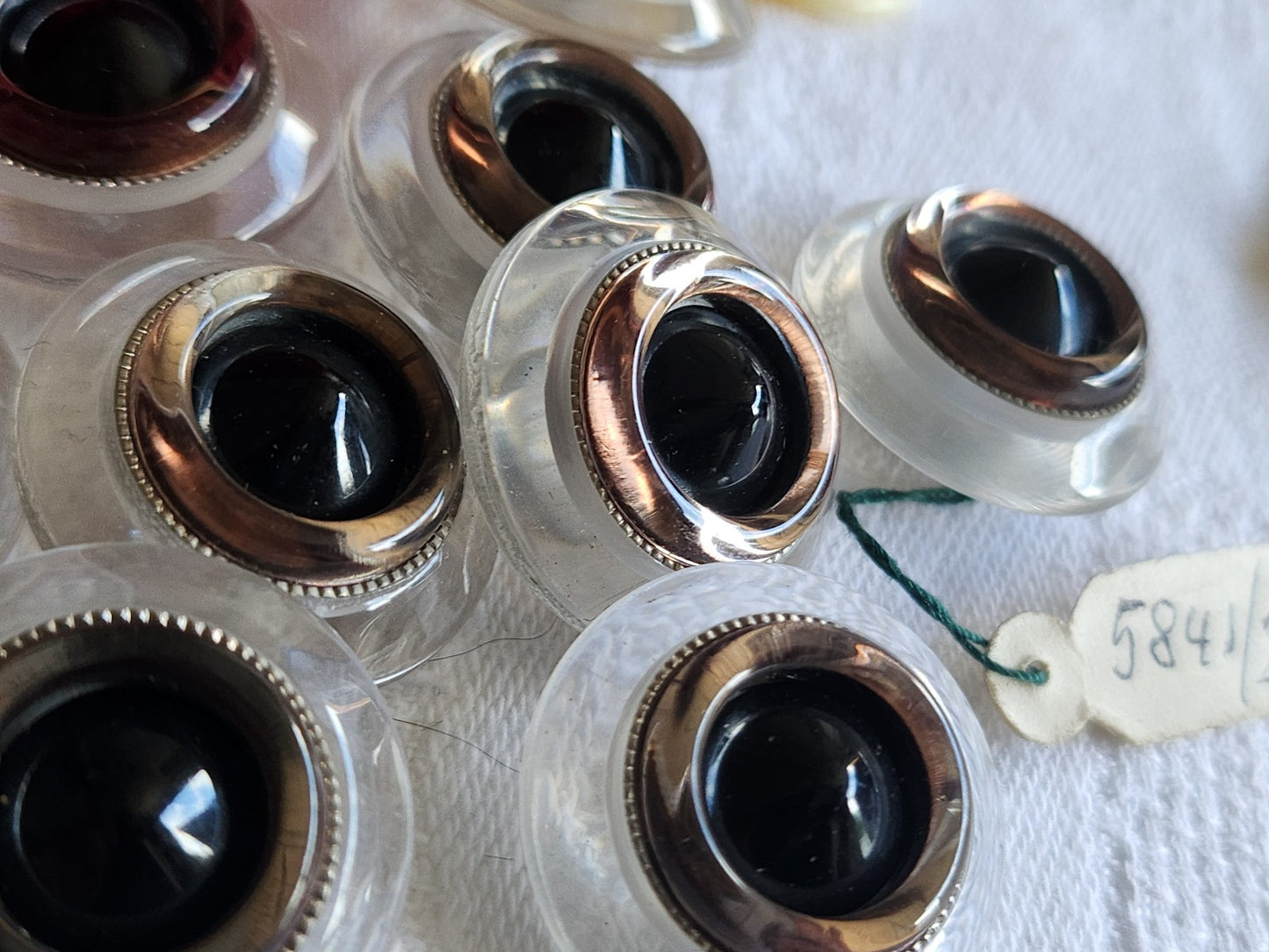 Lot 6 gros  boutons vintage transparent noir argenté pied 2,3 cm ref 1306