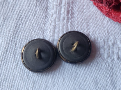 Duo boutons anciens en métal quadrillé à pied diamètre 1,6 cm D7G