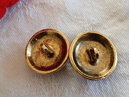 Duo boutons vintage en métal doré volume coeur strass violet  2,2 cm D16D