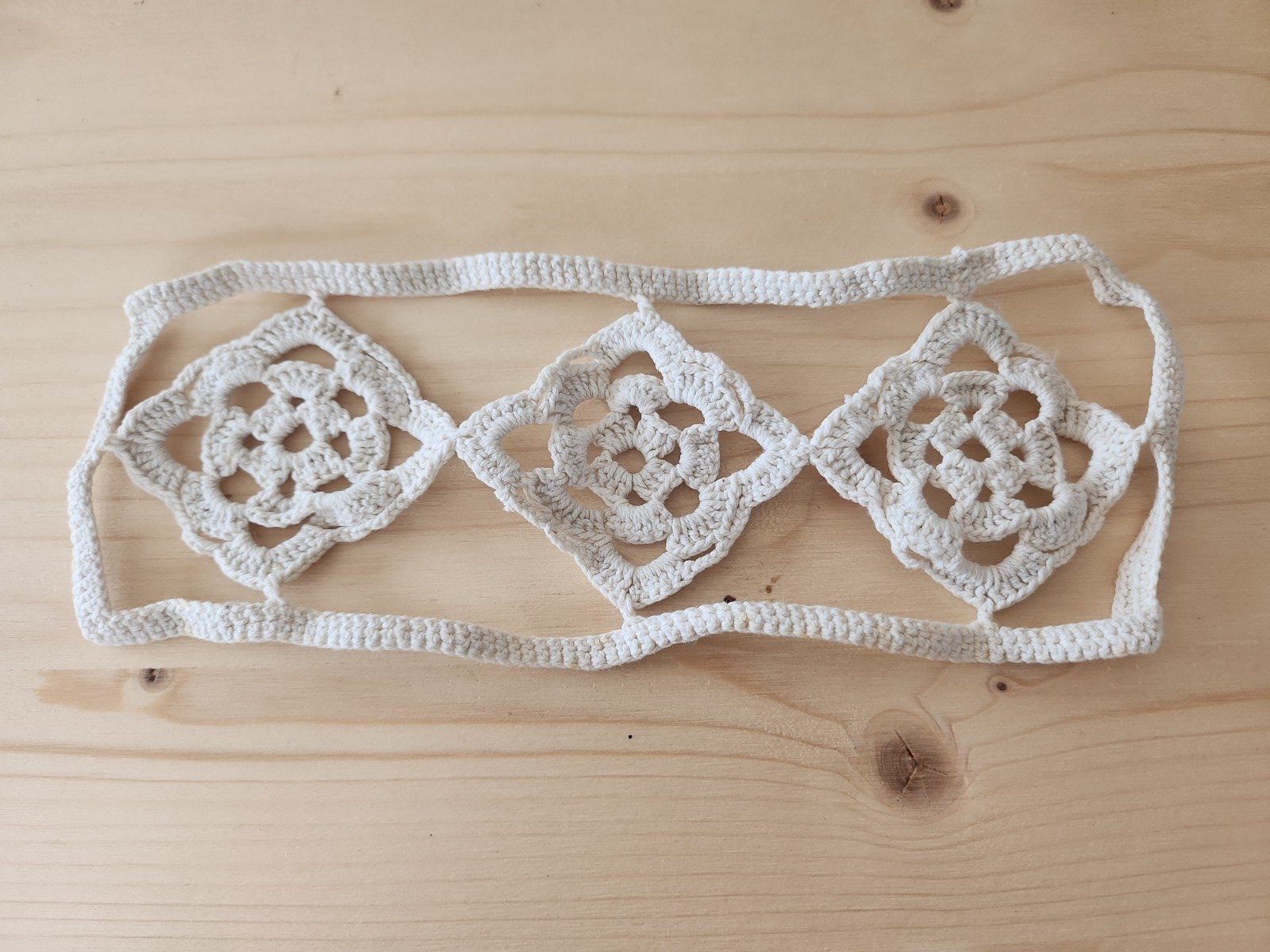 Incrustation ancienne grande dentelle rideau crochet 21,5 cm sur 6,8  T1-2