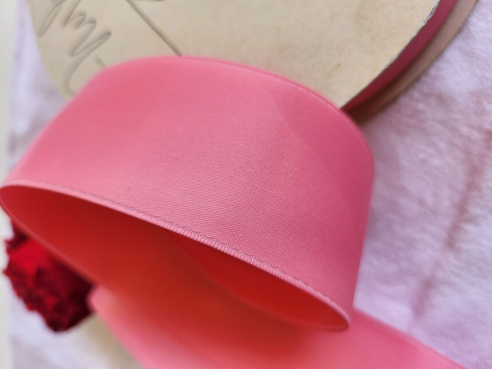 Ruban ancien nylon large  vintage rose 2 mètres /3,8 cm modiste chapeau B5 n°19