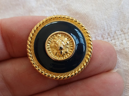 Bouton vintage tete de lion en métal pied versace ? bleu  gros 2,7 cm ref 6484