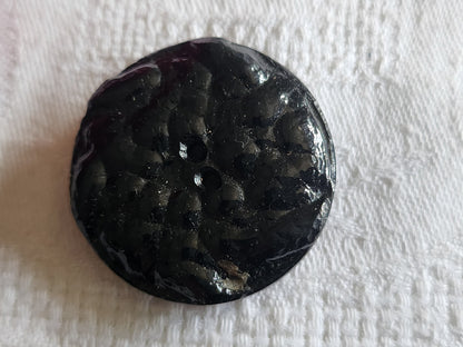 Gros bouton ancien vintage noir resine strass en verre parurier 3,5 cm  ref 1129