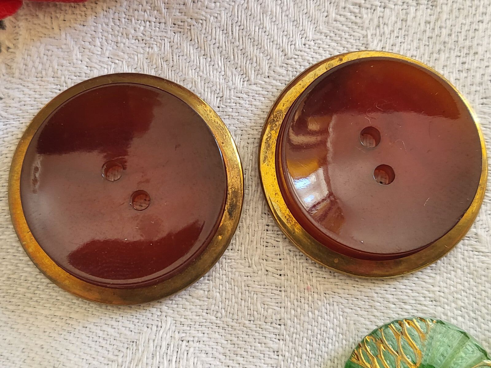 Collection duo épais boutons anciens cœur orangé ambré   2,7  cm G11C