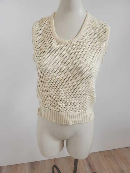 PUR VINTAGE ancien débardeur croché ajouré creme surpull 36/38  ref portant