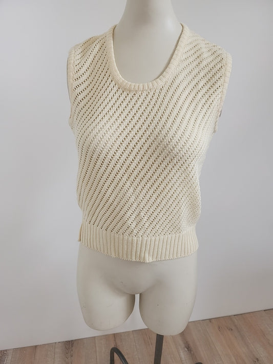 PUR VINTAGE ancien débardeur croché ajouré creme surpull 36/38  ref portant