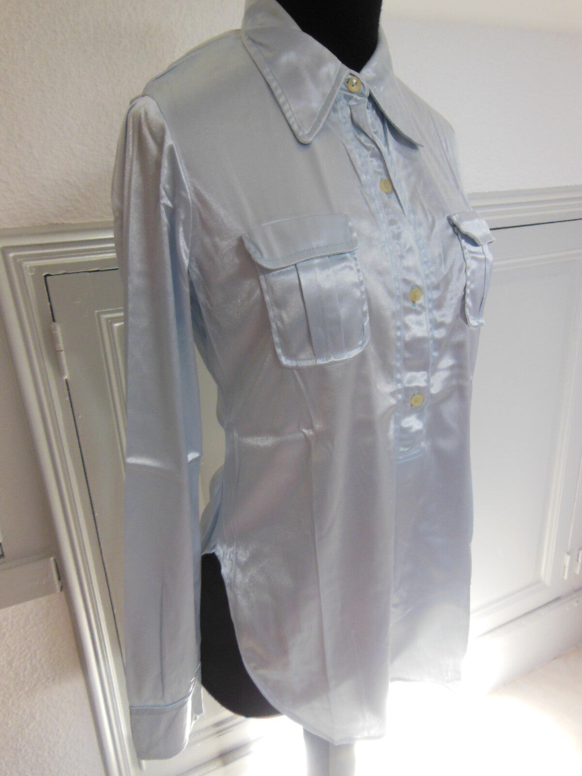 Pur vintage ancienne chemise argenté lumineuse grise blouse jolie T 36/38  B1