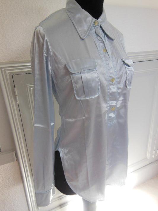 Pur vintage ancienne chemise argenté lumineuse grise blouse jolie T 36/38  B1