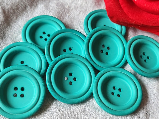 Lot 6 gros boutons vintage vert d'eau mat trou 2,8 cm ref 5832