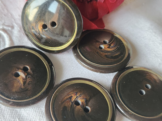 Lot 5 enormes  boutons vintage marron doré 3,3 cm ref 6008
