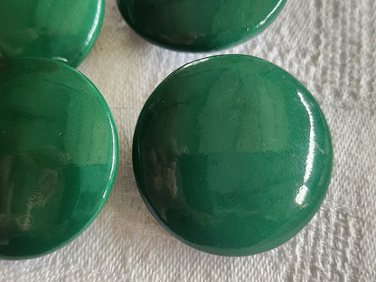 Lot  6 gros  boutons anciens en cuir verni vert lumineux pied 3,3 cm ref 6081