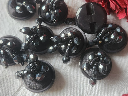 Collection lot 6 boutons  passementerie gris pendants perlé  1,7 cm ref 3828