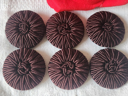 Lot 6 boutons anciens passementerie prune/marron 3,1 cm ref 3541