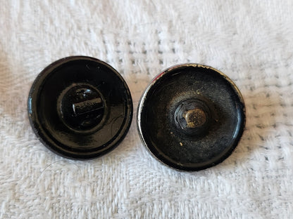 Duo  boutons anciens en verre noir argenté  1,8 cm D18C