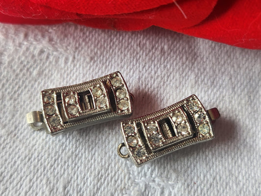 Lot 2 fermoirs vintage anciens metal strass petit 0,7 sur 1,8 cm au maximum D19D