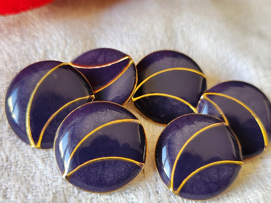 Lot 6  boutons en métal bicolore violet deux tons 1,5 cm ref 915