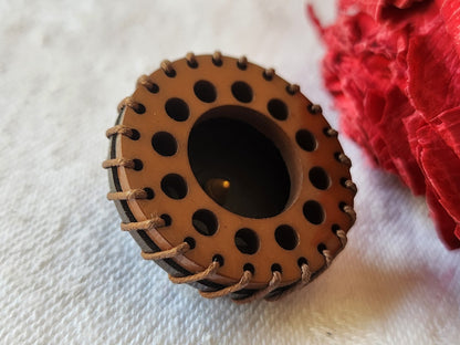 Original gros bouton ancien fil cousu marron 2,7 cm G15o