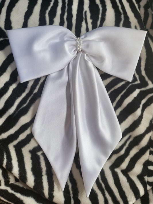 Gros noeud en tissu blanc satiné année 90 couture mariage recup B4
