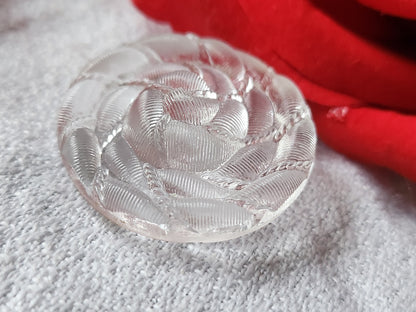 Gros bouton ancien  en verre spirale transparente relief 3,1  cm D17B