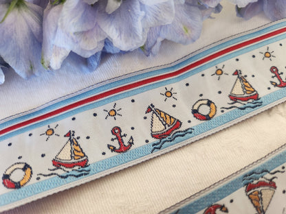 Galon vintage theme mer/ marin large bateau ancie 2 mètres sur 2,3 cm B9
