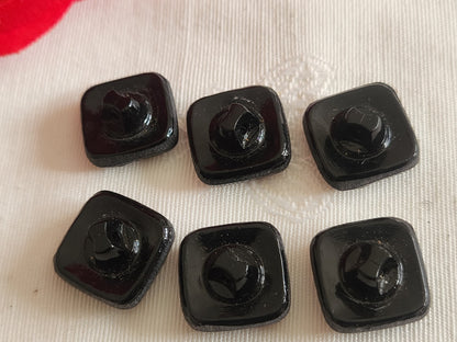 Lot 6 boutons anciens en verre noir 1,5 cm ou 15 mm carré pied ref 6310