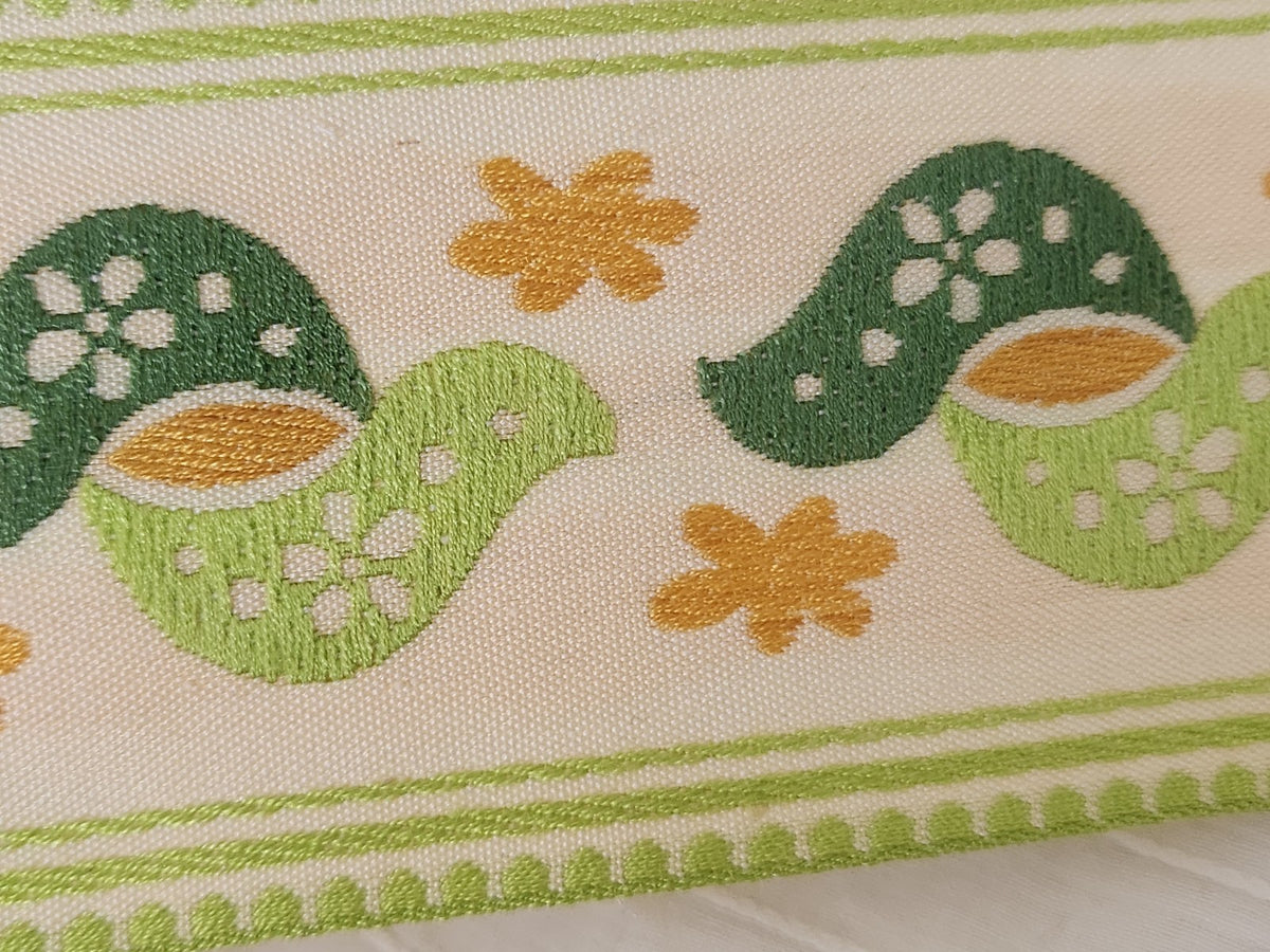 Large galon ancien vintage ideal torchon drap vert 4 m30 sur 5,4 cm A3