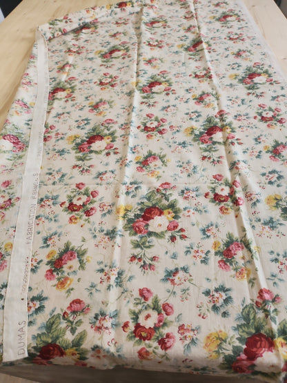 Ancien coupon de tissu fleuri dumas fabrication francaise 119 sur 77 cm B5