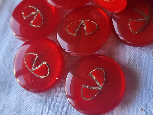 Lot 6 gros boutons vintage rouge inclusion pied lumineux 2,7 cm ref 5322