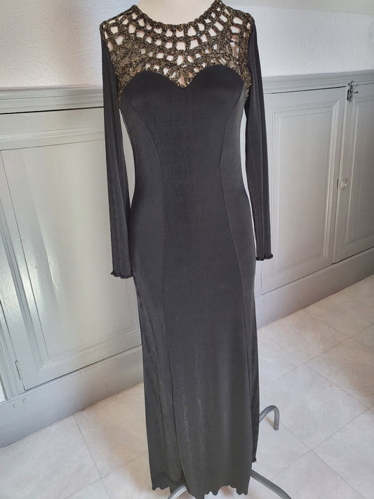 Ancienne robe de Soirée vintage élastique dentelle noir doré taille 38/40? port