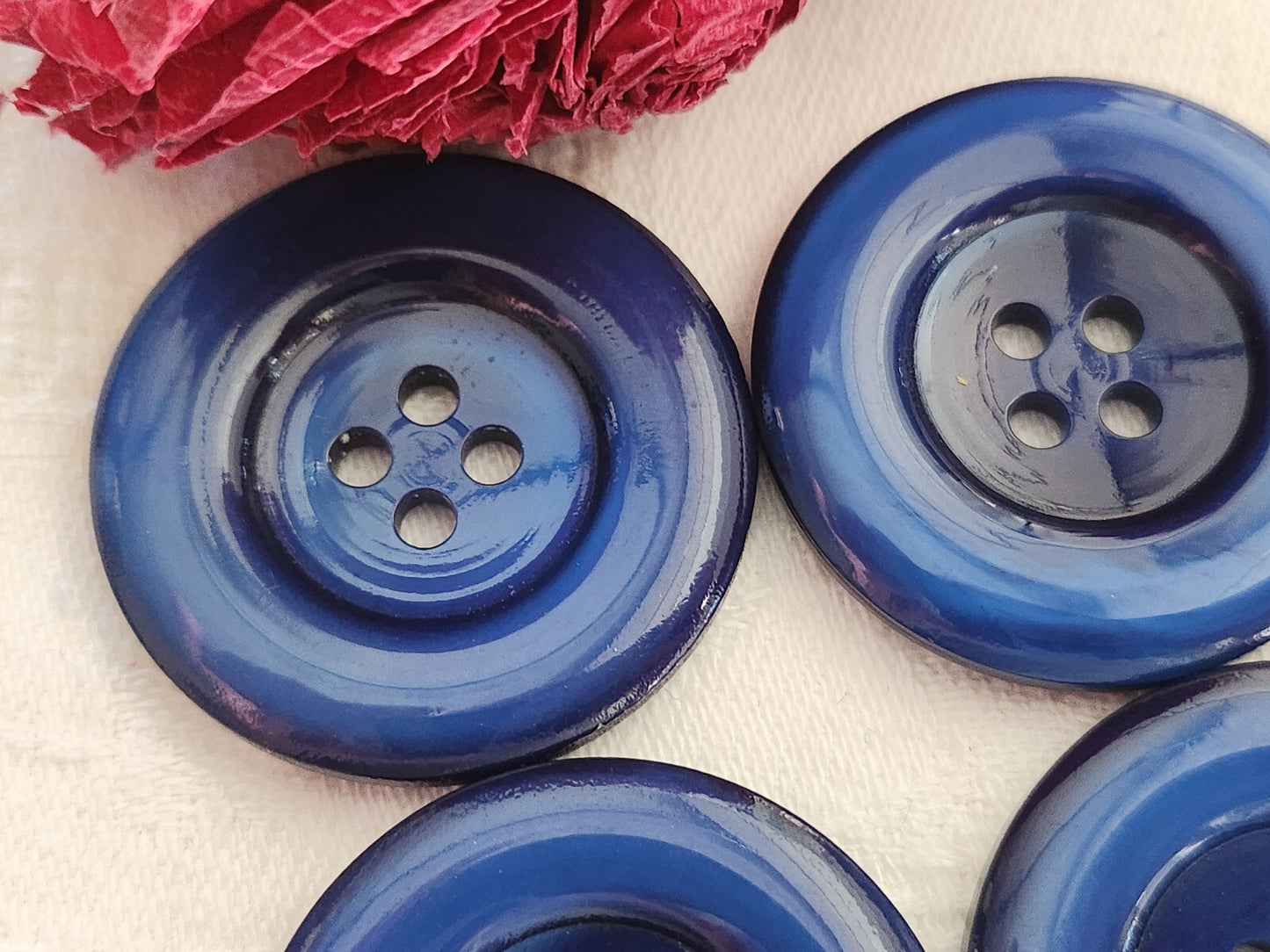 Lot 6 gros boutons vintage bleu  trous  3,3 cm manteaux ref 211