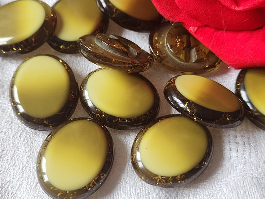 Lot 6 gros boutons vintage à pied  ovale vert paillette 2,2 sur 2,6 cm ref 405