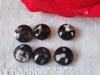 Lot 6 boutons anciens en nacre marron facette effet strass pied 1,1 cm ref 4915