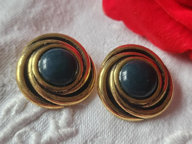 Duo gros boutons vintage en métal  bleu 2,4 à pied G5L