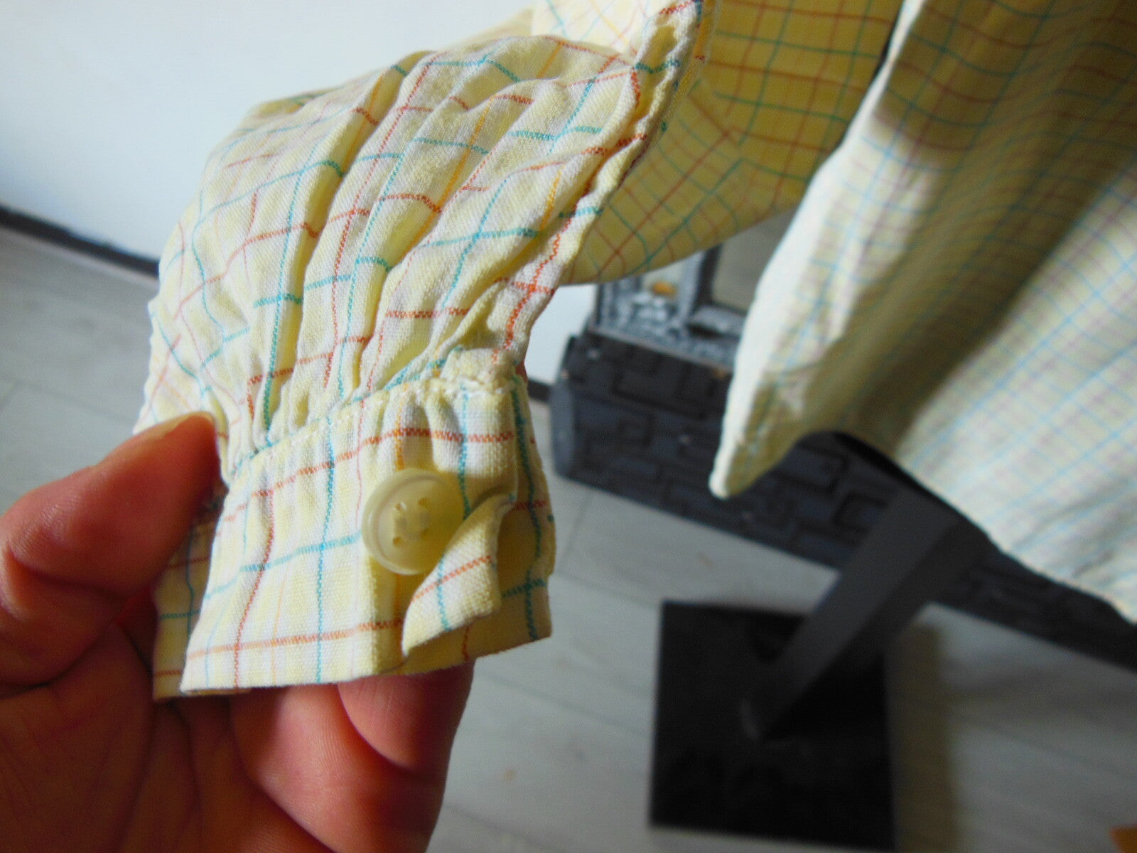 Pur vintage ancienne blouse haut manche longue jaune carreaux 42/44?   B5
