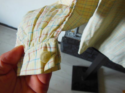 Pur vintage ancienne blouse haut manche longue jaune carreaux 42/44?   B5
