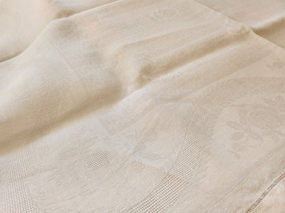 Ancienne nappe double monogramme H JK? sans doute jamais utilisé B6