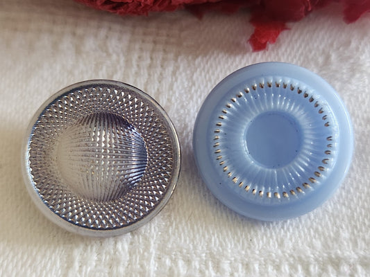 Duo boutons vintage en verre  bleu  1,8 cm G7M