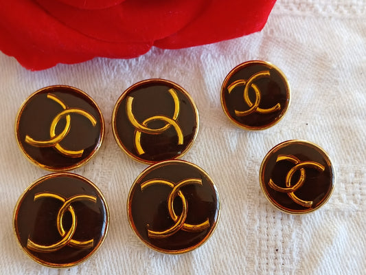 Lot 6 boutons vintage métal marron panaché siglé 1,7 et 2 cm ref 6498