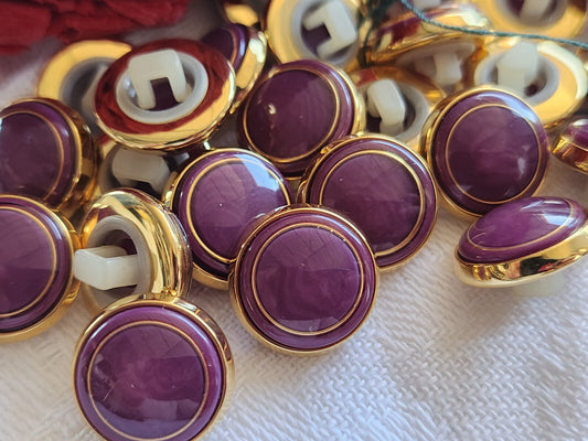 Lot 9 boutons vintage violet doré metal pied plastique 1,3 cm ref 886