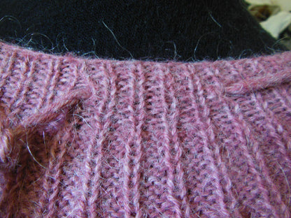 Pur vintage pull vieux rose laine manches chauve souris B1
