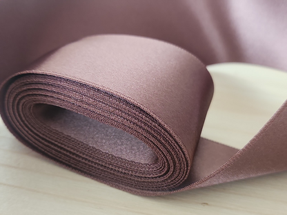 Ruban ancien satin vintage marron large 3 mètres 20 sur 3,8 cm double face T1-9