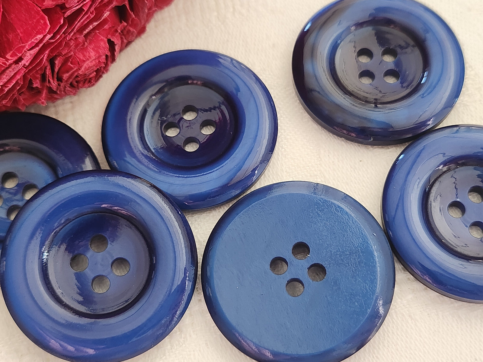 Lot 6 gros boutons vintage bleu  trous  3,3 cm manteaux ref 211