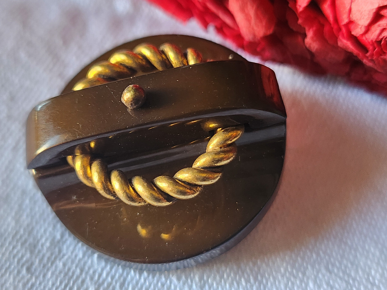 collection bouton ancien volumineux marron metal 3,3 cm ref 3158
